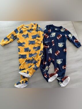 Carter's Boys 18 Month Construction Truck & Navy Football Fleece Footed Pajamas